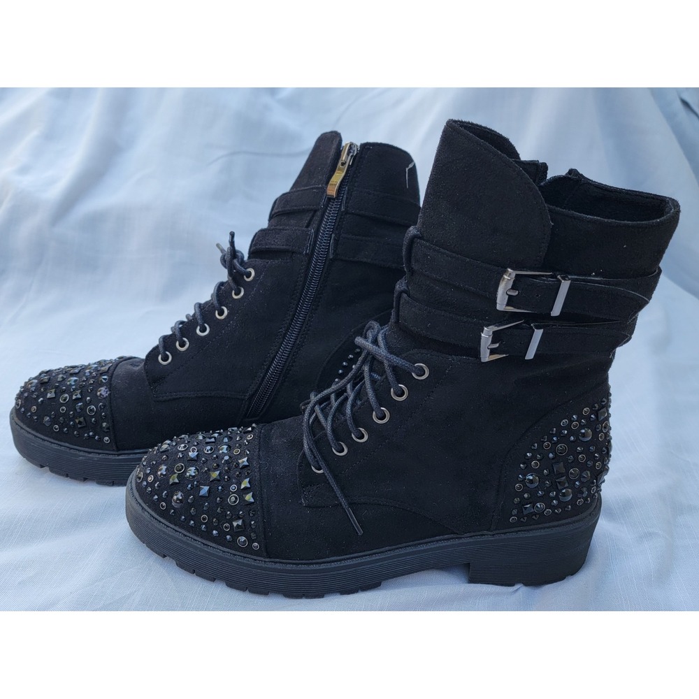 Olivia Miller Womens 8.5 Black Studded Combat Boots Buckle Grunge Goth Gorpcore